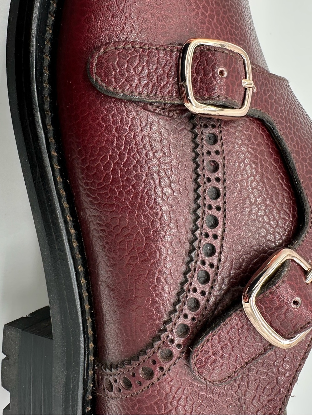 Men's Double Monk Strap Leather Dress Shoes in Burgundy - Picture 8 of 13
